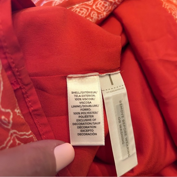 LOFT Petites Orange Bandana Print Sundress with Pom-Pom Trim | Size XSP - Picture 8 of 9